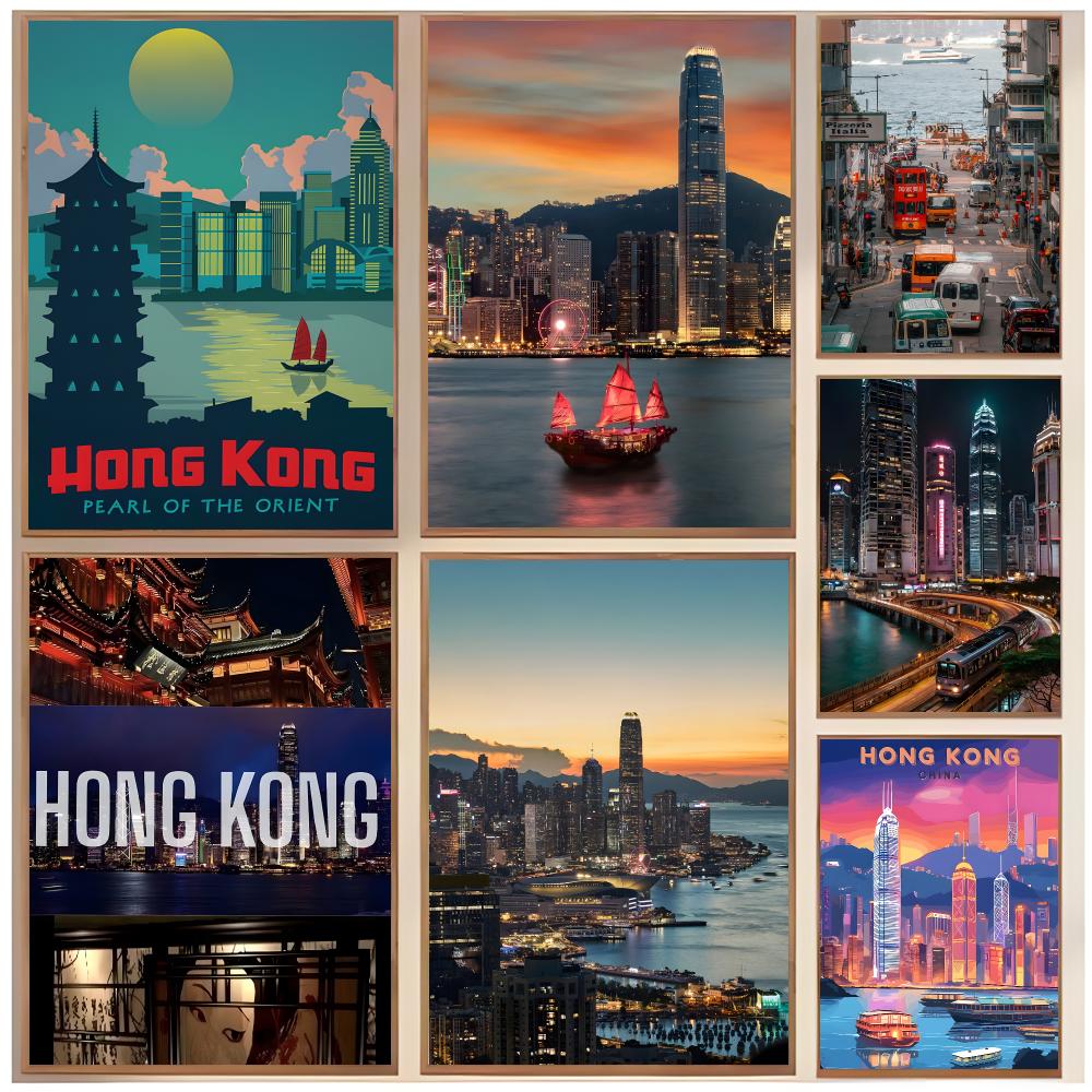Interior Design Hongkong - ภาพโปสเตอร์ทิวทัศน์เมืองฮ่องกง ชุดสะสมงานศิลปะสำหรับตกแต่งภายในบ้านสไตล์คลาสสิกและตกแต่งผนังสไตล์โมเดิร์น
