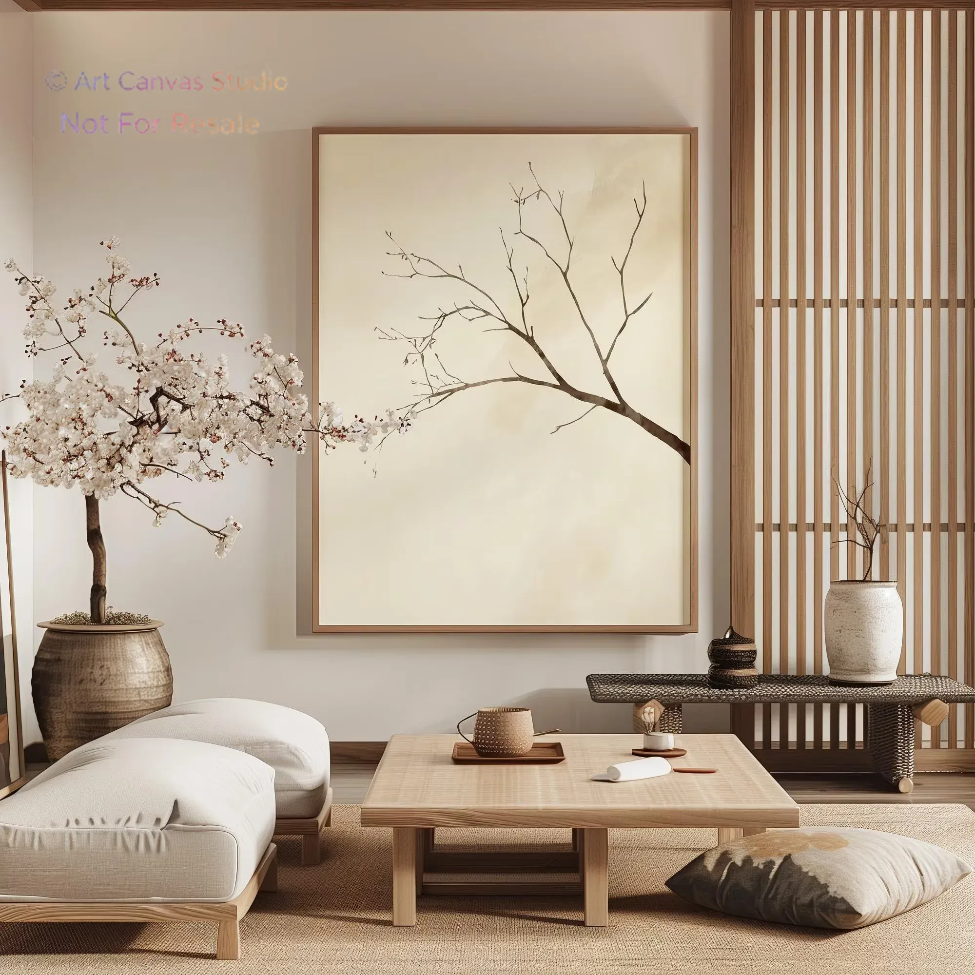 Interior Design Poster - งานศิลปะตกแต่งผนังภายใน, วาบิ-ซาบิ, ลายต้นไม้สไตล์ญี่ปุ่น, โปสเตอร์ศิลปะนามธรรมขนาดใหญ่, งานศิลปะสีเบจ, ของตกแต่งบ้านสไตล์โมเดิร์น
