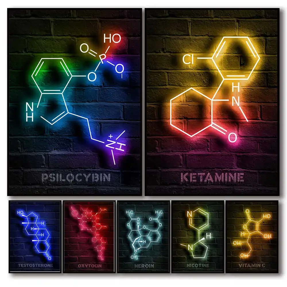 Interior Design Lab - Modern Chemistry Lab โมเลกุลนีออนโปสเตอร์ศิลปะผ้าใบพิมพ์สําหรับ Stylish Home
