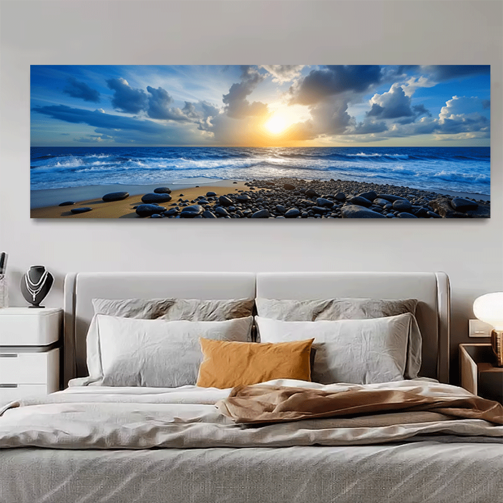 Interior Design Poster - 1PC-โปสเตอร์ผ้าใบไม่มีกรอบ มหาสมุทร พระอาทิตย์ตก ชายหาด วิวพาโนรามา ภูมิทัศน์ชายฝั่ง