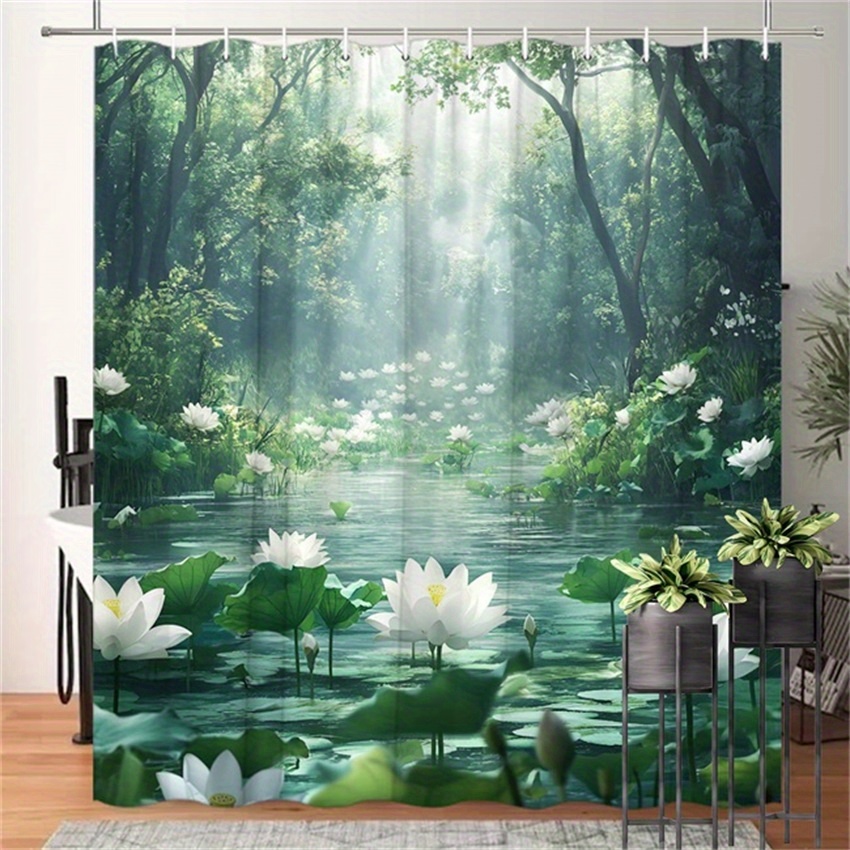 ม่านอาบน้ำลายดอกบัว โพลีเอสเตอ - Interior Design Zen Style บทวิจารณ์และราคา