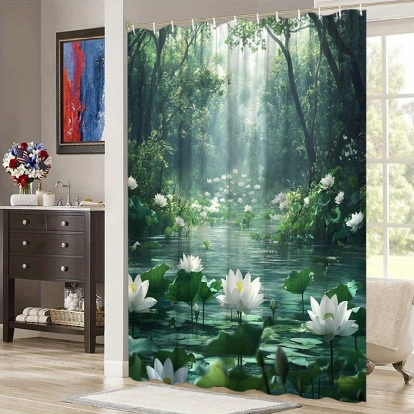 ม่านอาบน้ำลายดอกบัว โพลีเอสเตอ - Interior Design Zen Style บทวิจารณ์และราคา